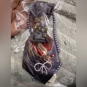 Upcycle Elegant Purple and Red cameo Brooch Tie Necklace